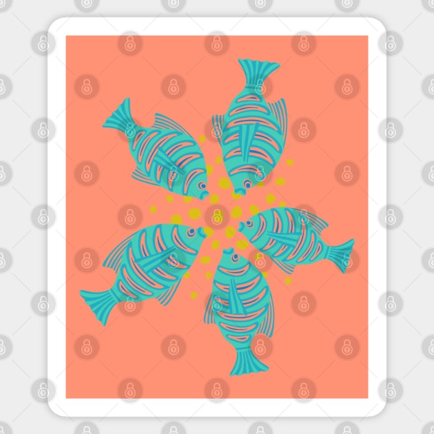 FEEDING TIME Tropical Striped Fish Undersea Ocean Coral Reef Sea Life in Turquoise Blue Blush Yellow - UnBlink Studio by Jackie Tahara Sticker by UnBlink Studio by Jackie Tahara
